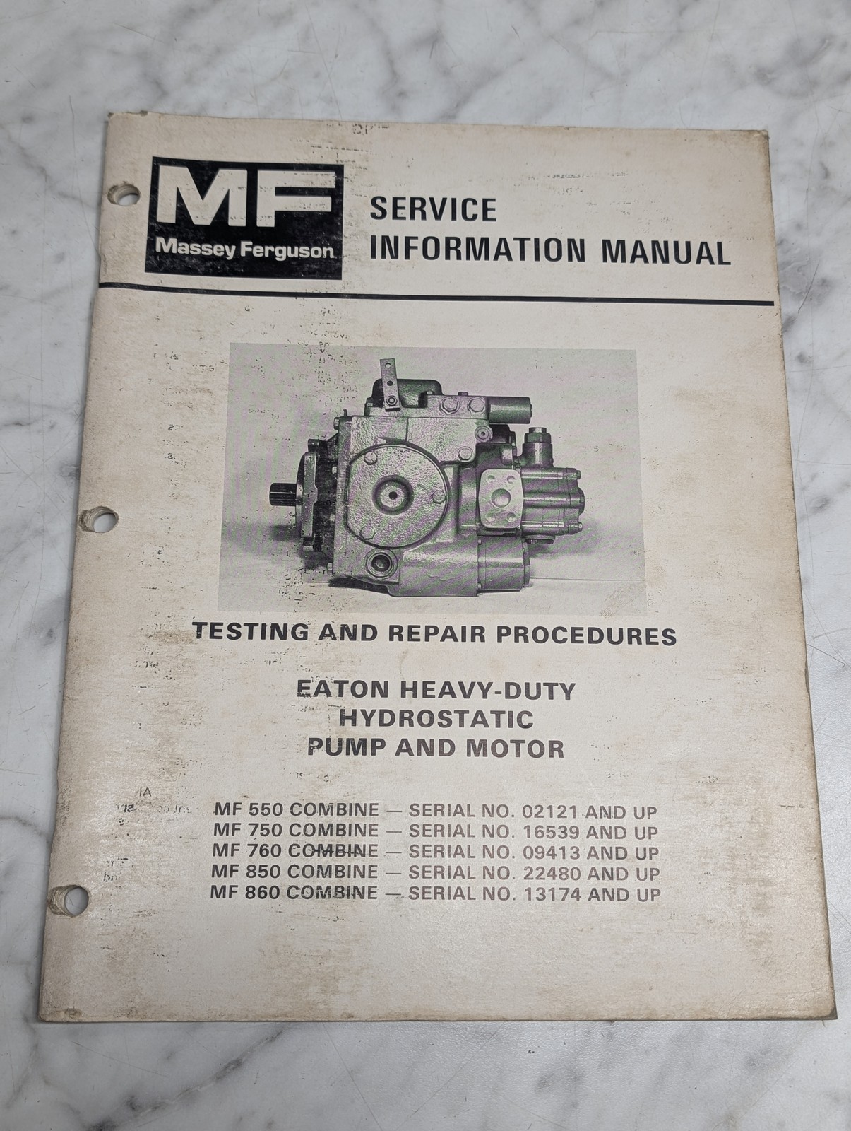 Massey Ferguson Service Information Manual Mf 550-860 Combine Eaton Pump