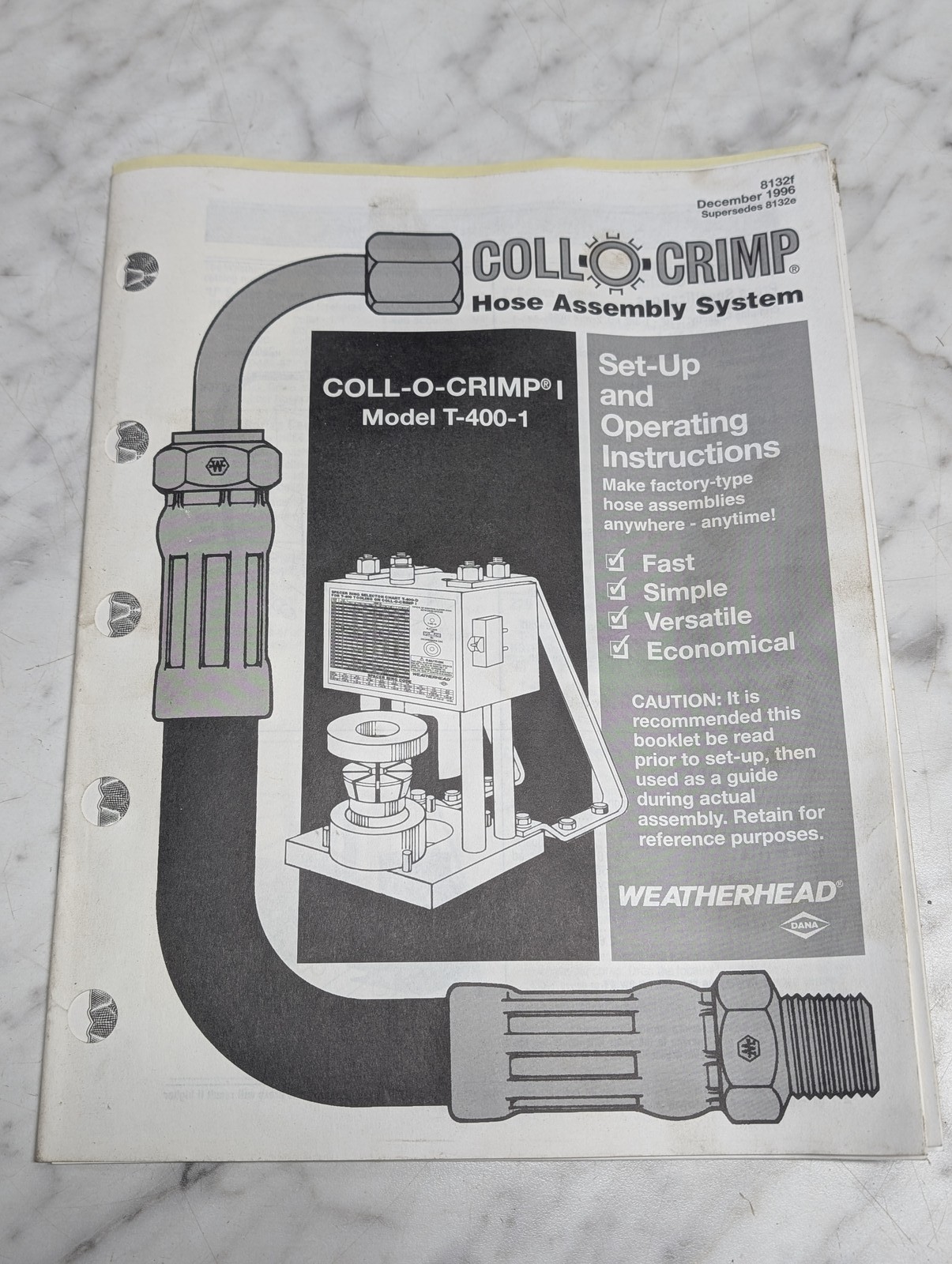 Weatherhead Coll-O-Crimp I Model T-400-1 81321 Set-Up Operating Instructions