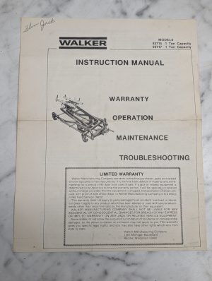 Walker 93715 93717 Instruction Manual Operation Maintenance Troubleshooting Book