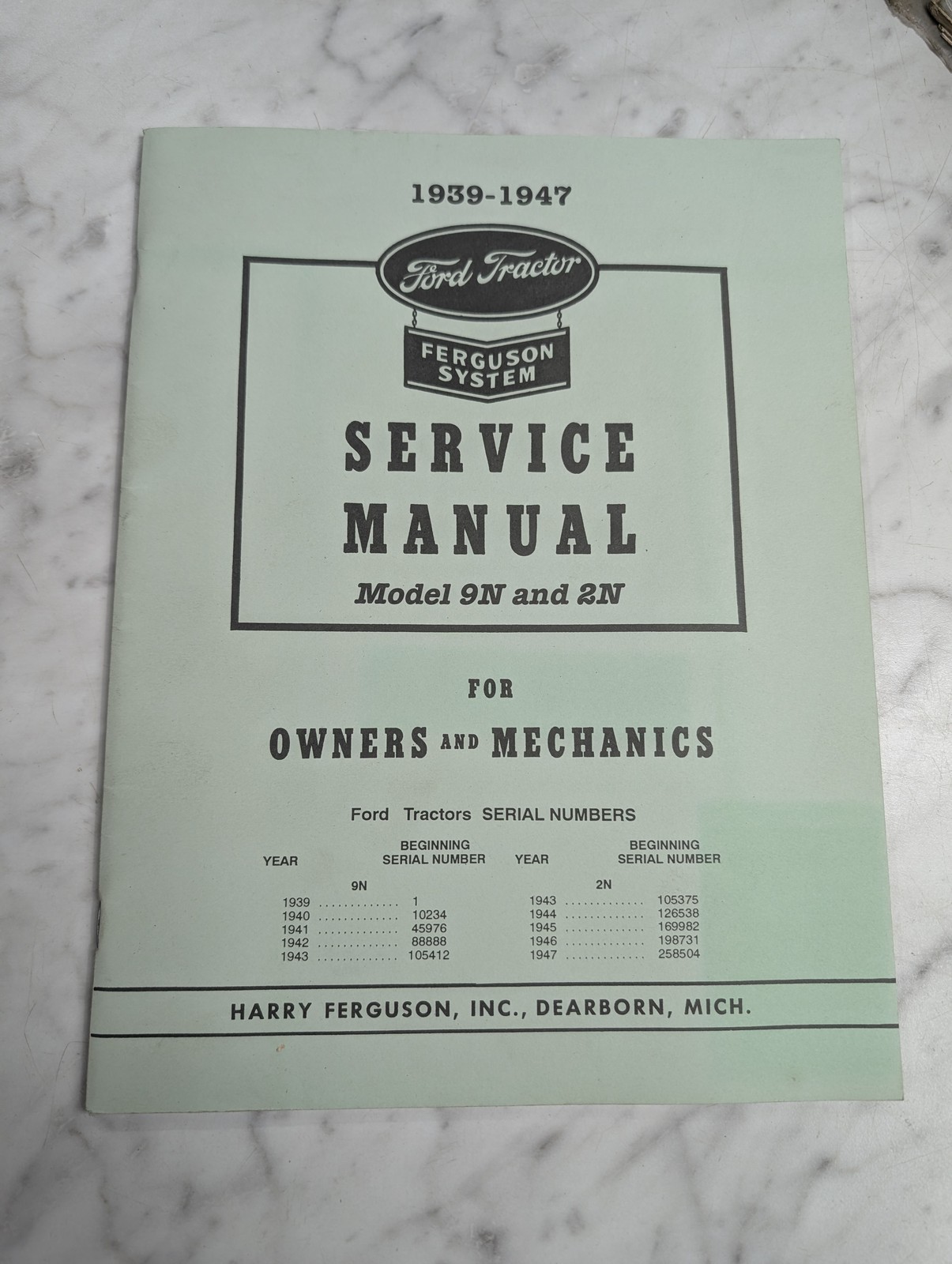 Ford Tractor Service Manual Model 9N And 2N Owners Operators Repair 1939-1947