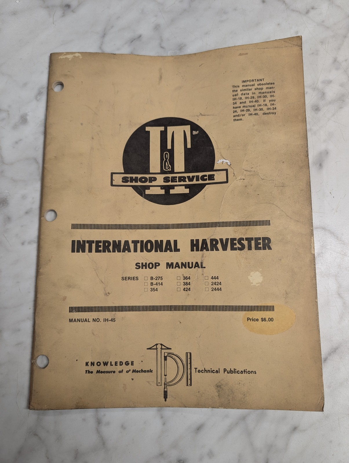 International Harvester Shop Manual Series B-275 354 364 384 424 444 2424 Ih-45