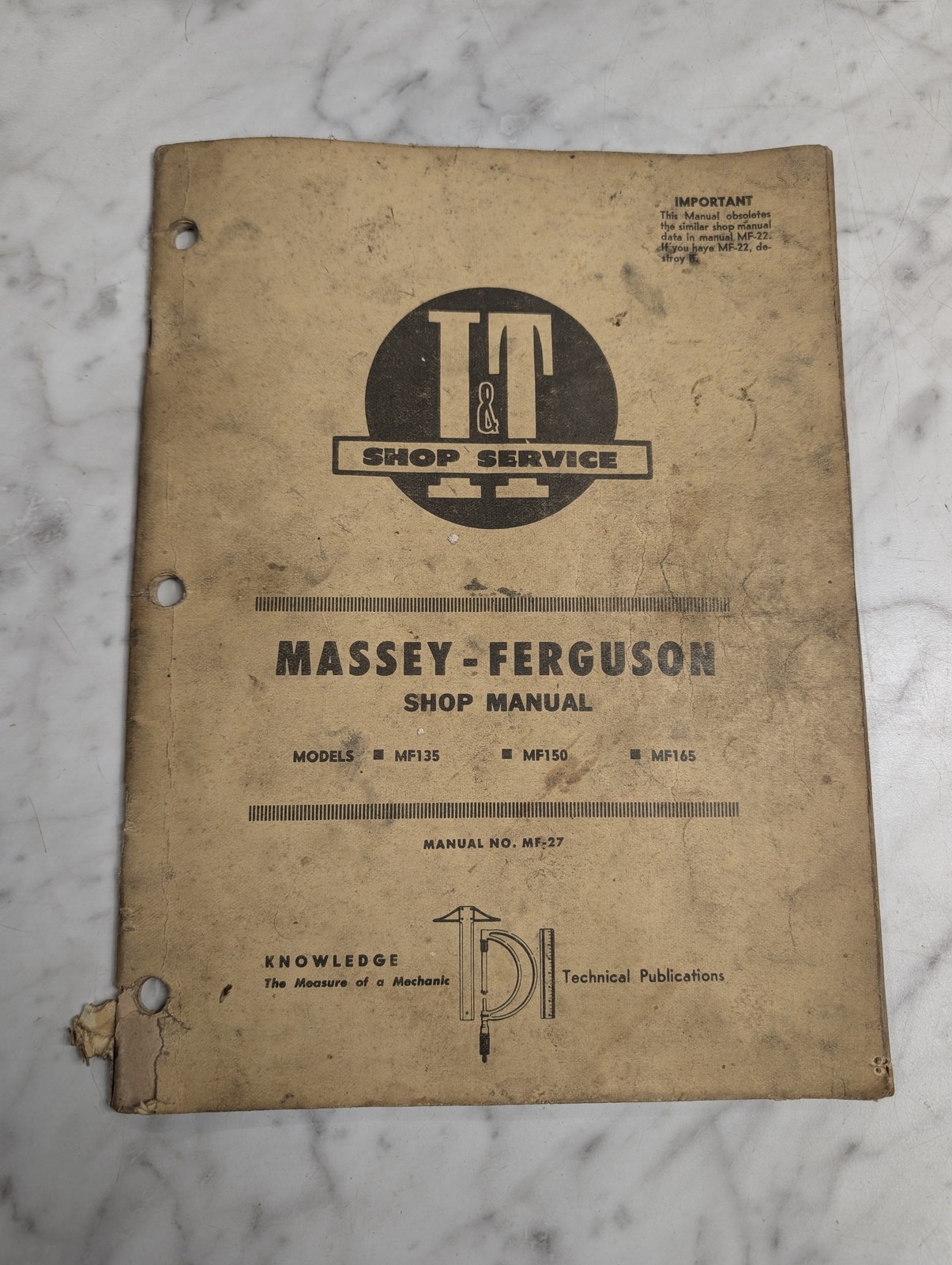 Massey-Ferguson Mf135 Mf150 Mf165 Shop Manual It Service Repair Book Mf-27