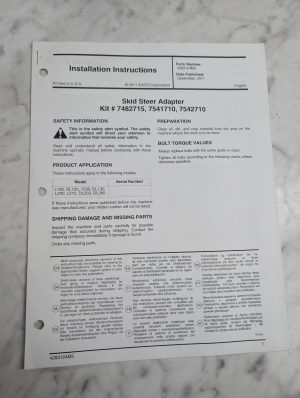 Agco Skid Steer Adapter Kit 7482715 7541710 7542710 Installation Instructions