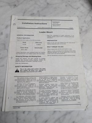 Agco Corporation Loader Mount Dl260 2670 2680 Installation Instructions Manual