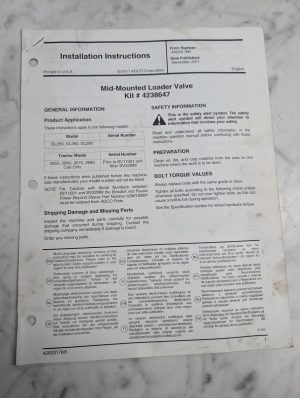 Agco Corporation Mid-Mounted Loader Valve Kit 4238647 Installation Instructions