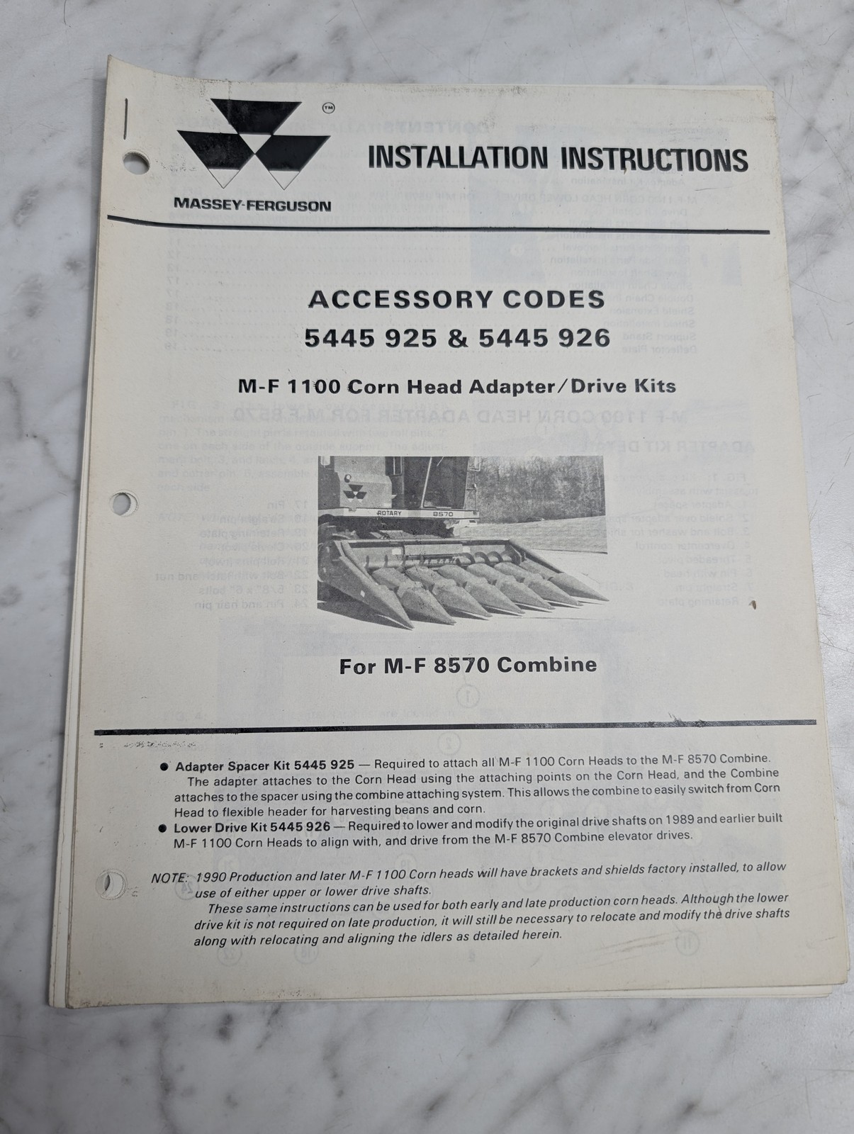 Massey-Ferguson 1100 8570 5445 925 5445 926 Installation Instructions Manual Ih