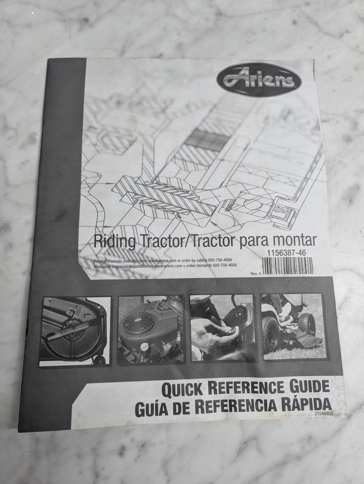 Ariens Riding Tractor 1156387-46 Quick Reference Guide Manual Book Reference