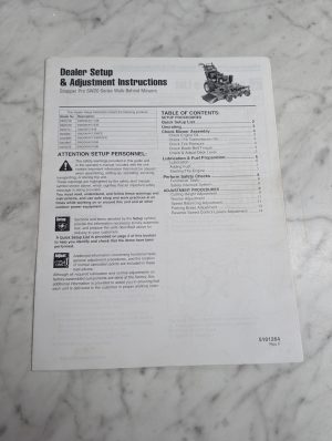 Snapper Pro Sw20 Series Walk-Behind Mowers Dealer Setup Adjustment Instructions