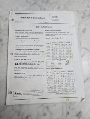 Agco 6221 Attachment Installation Instructions Guide Reference 2009 Sn997814C