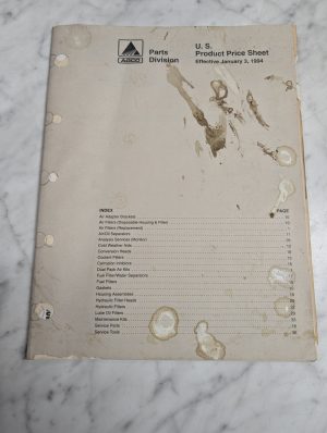 Agco Parts Division Product Price Sheet Manual Parts Price List January 1994