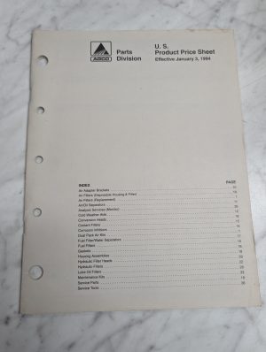 Agco Parts Division U S Product Price Sheet Manual Parts Price List 1994 Catalog