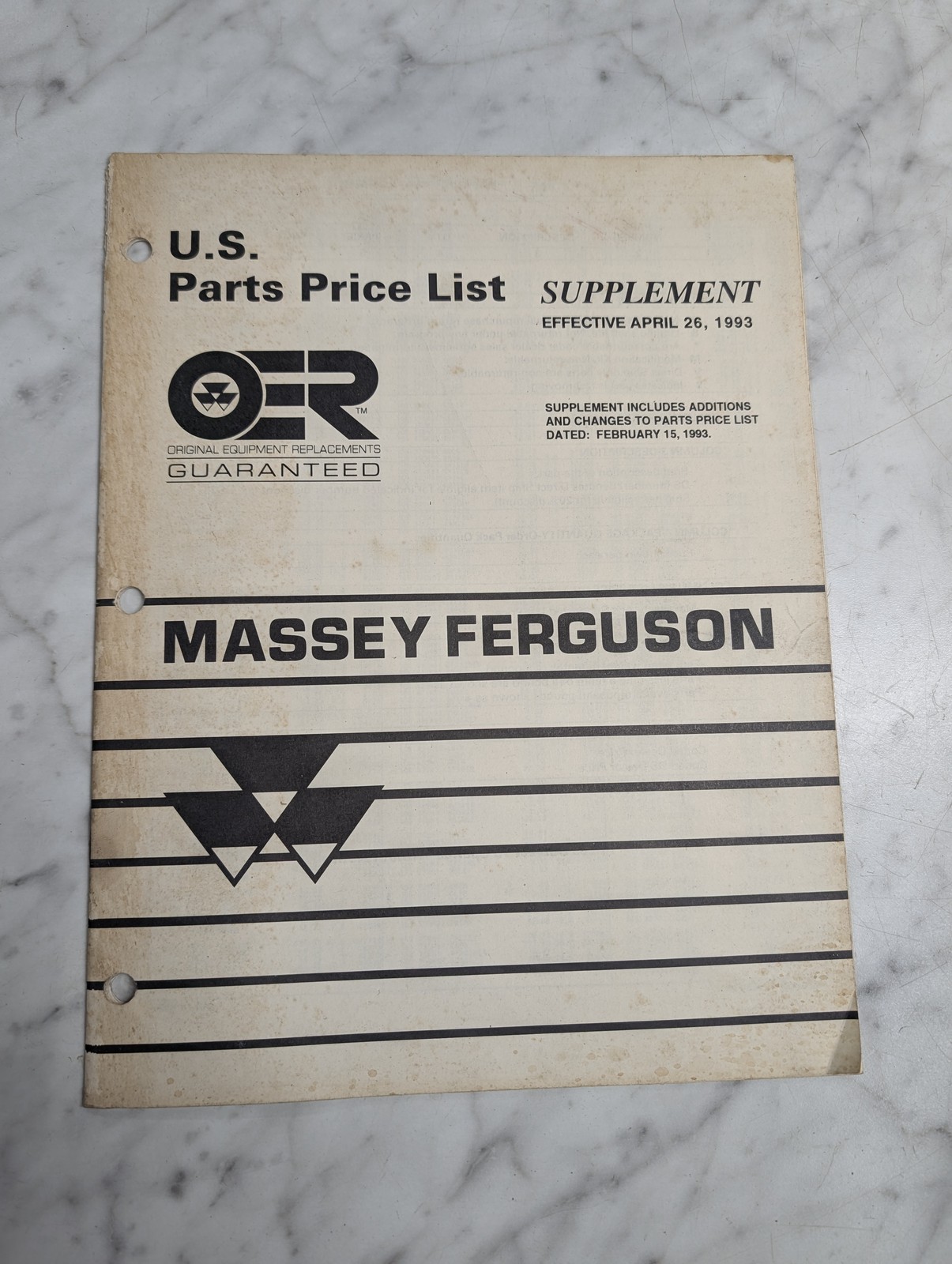 Massey Ferguson Parts Price List Supplement Manual Parts Price List Sales