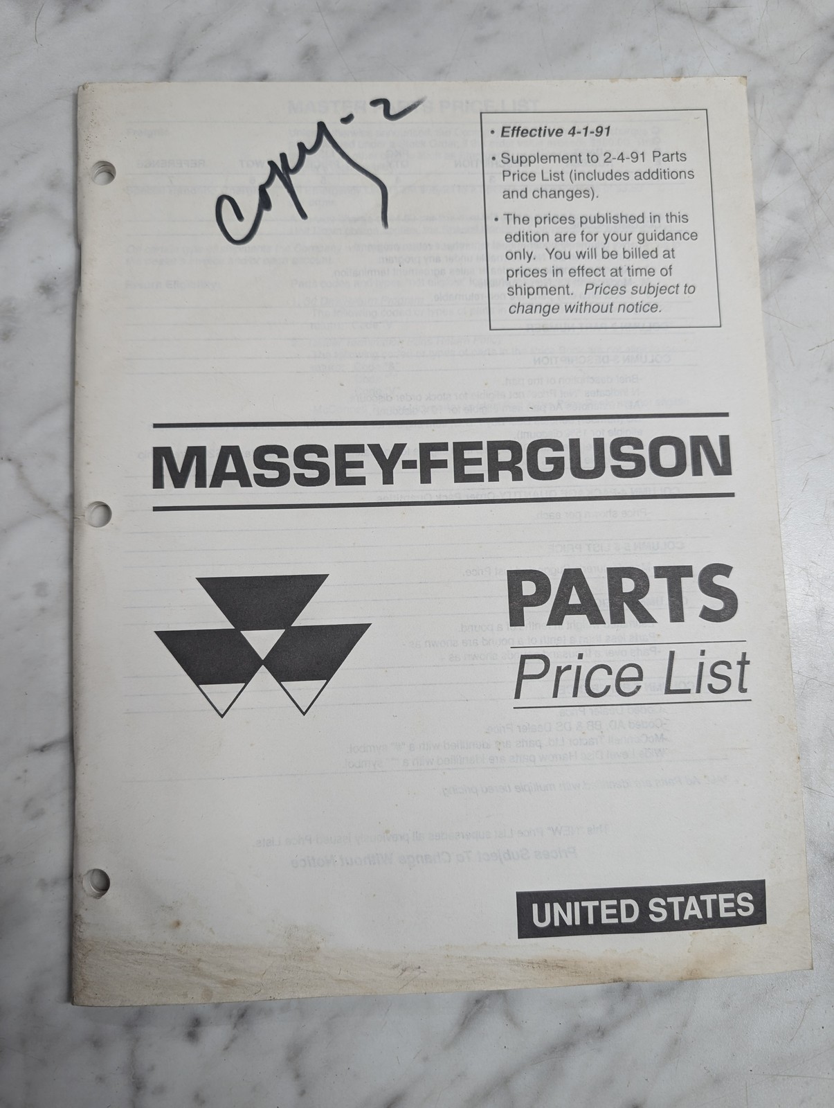 Massey-Ferguson Parts Price List Manual Book Sales Catalog United States