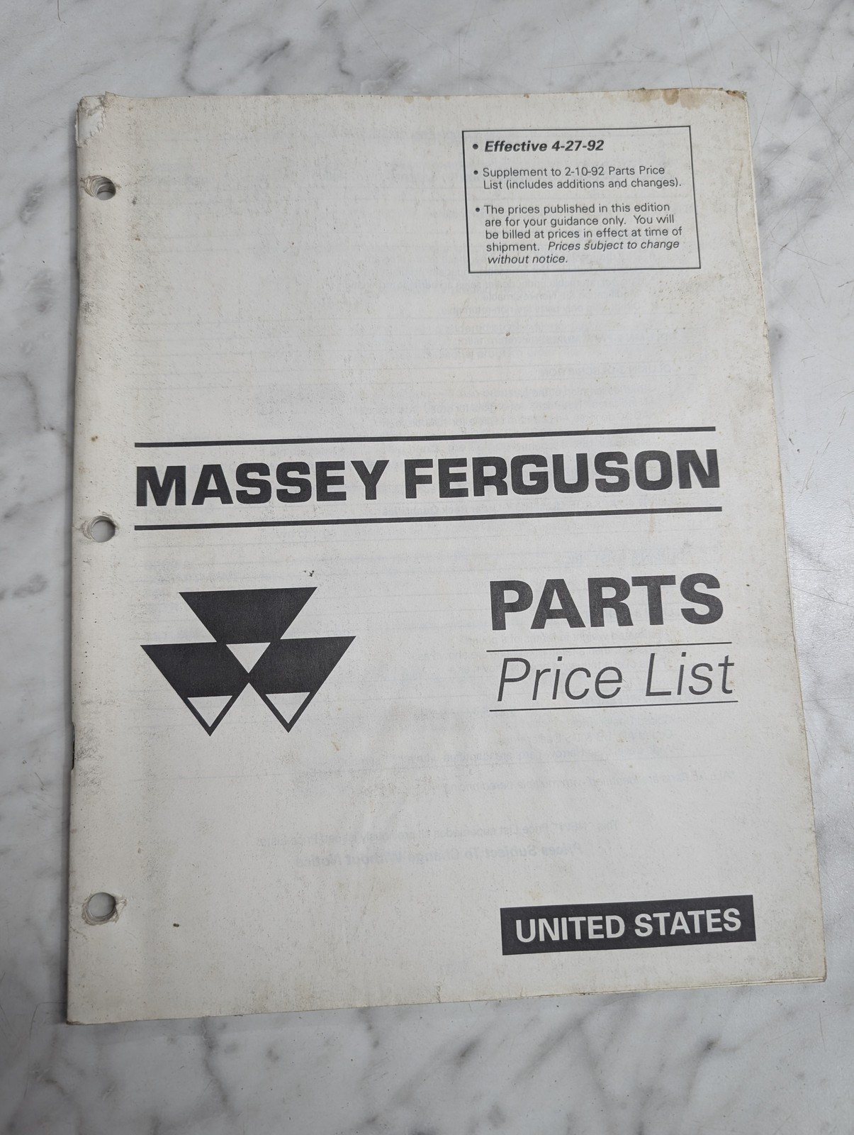 Massey Ferguson Mf Parts Price List Book Sales Catalog Reference United States