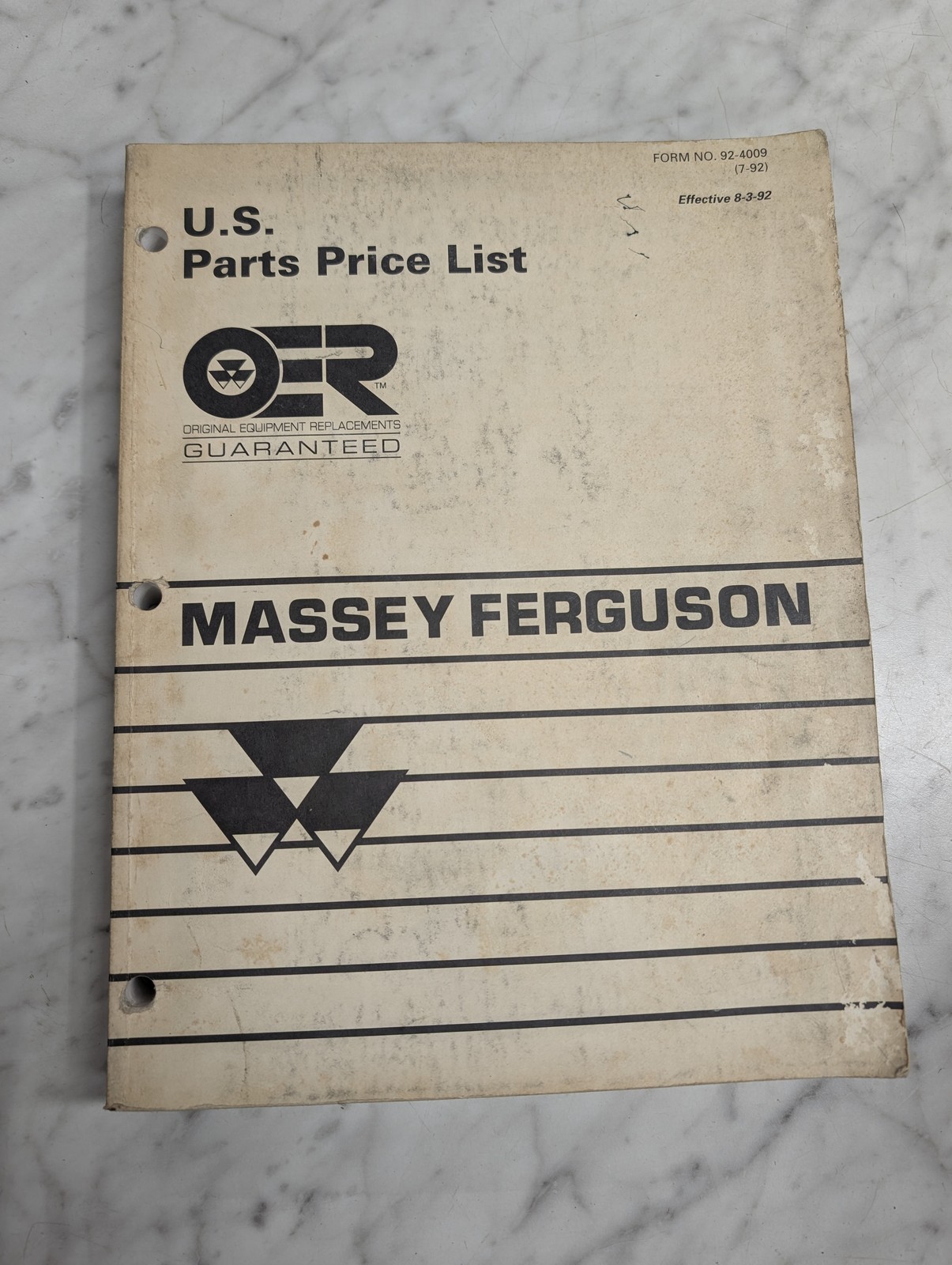 Massey Ferguson U.S. Parts Price List Manual Book Sales Catalog Reference 8-3-92