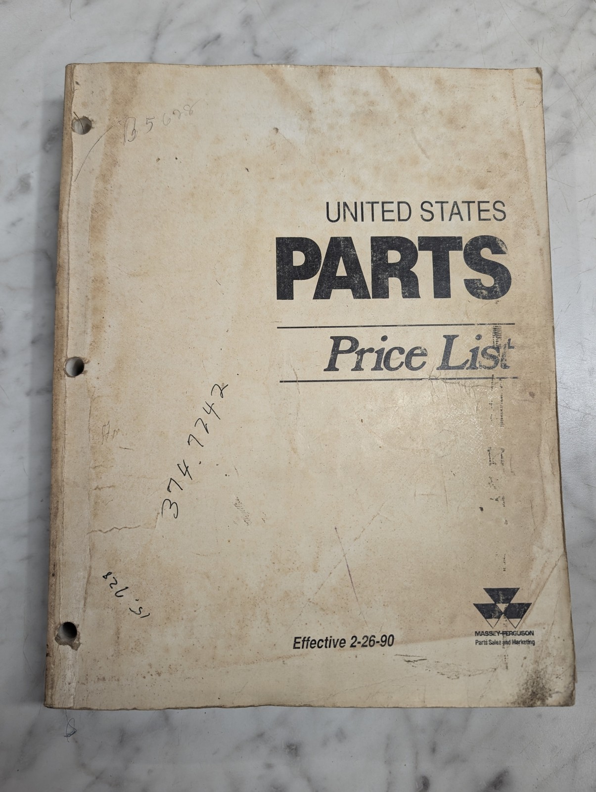Massey Ferguson Parts Price List Manual Book Catalog Reference Effective 1990
