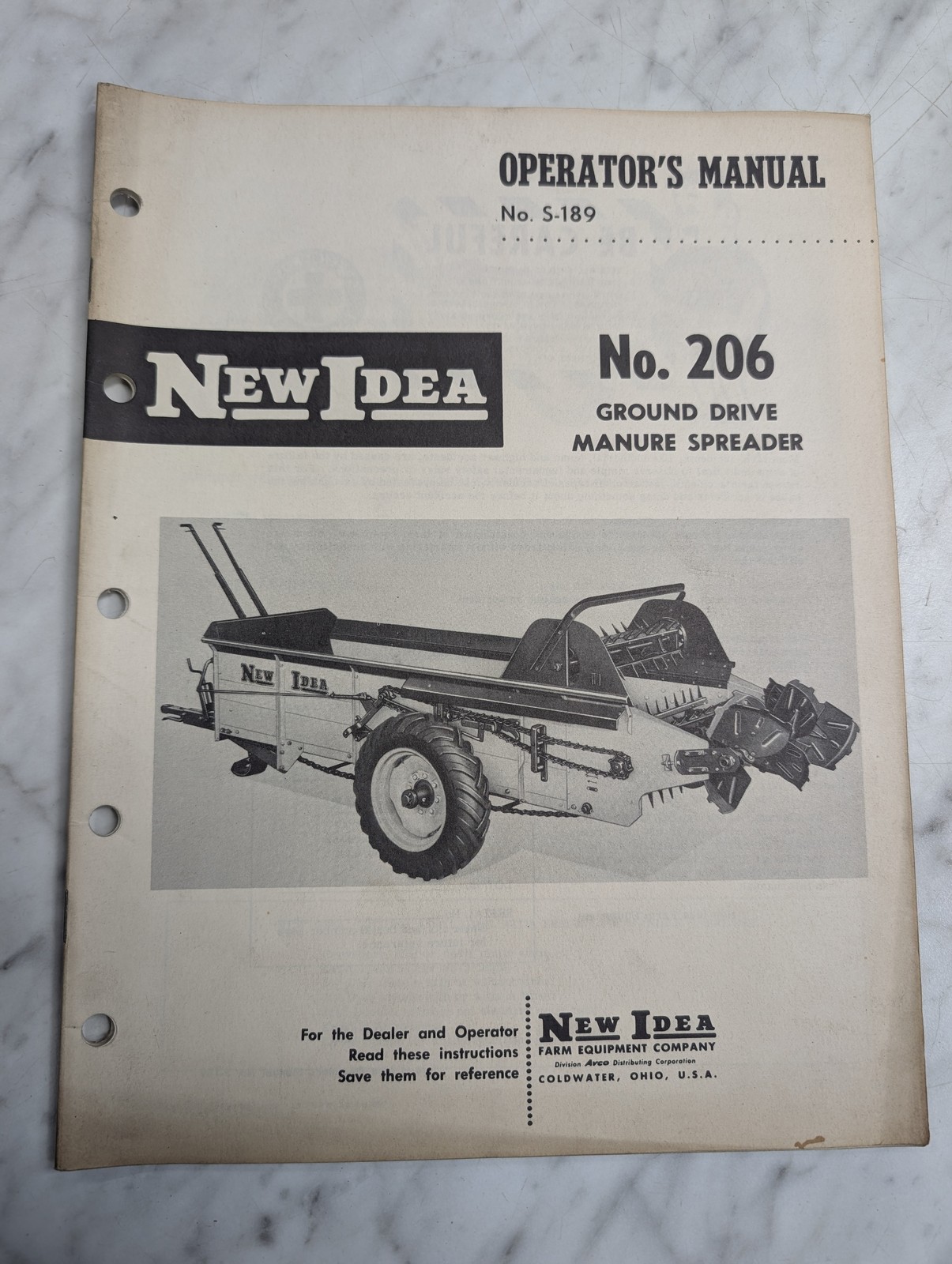 New Idea # 206 Ground Drive Manure Spreader No S-189 Operators Owners Manual