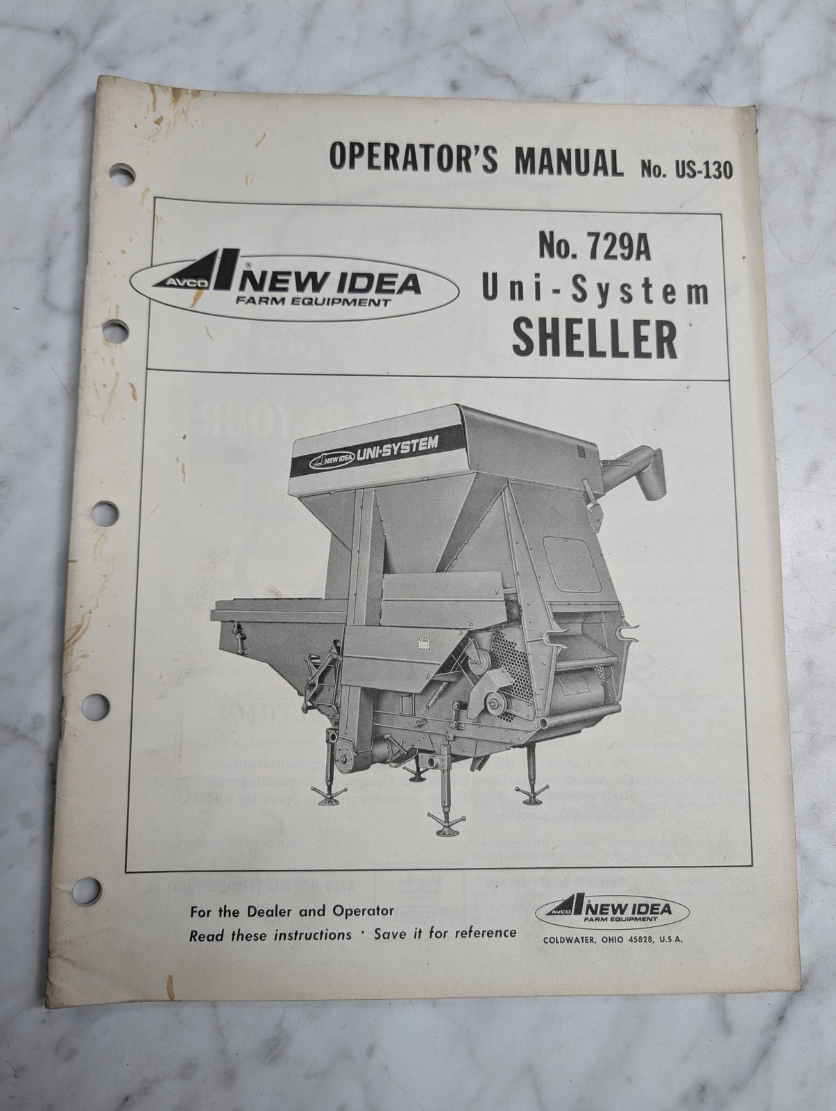 New Idea Uni-System 729A No. Us-130 Sheller Operators Owners Manual Maintenance