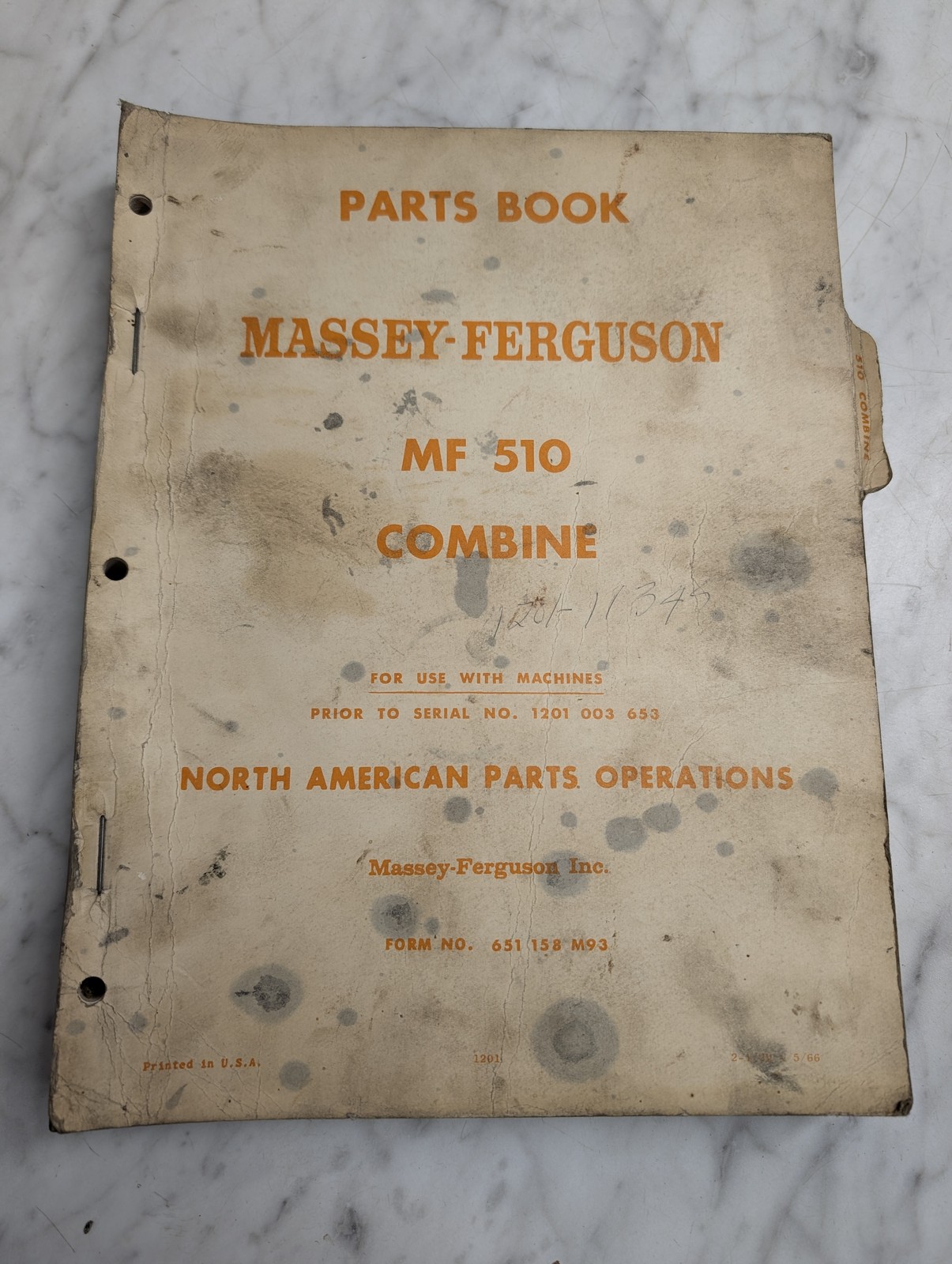 Massey-Ferguson Mf 510 Combine Parts Book Manual List Catalog