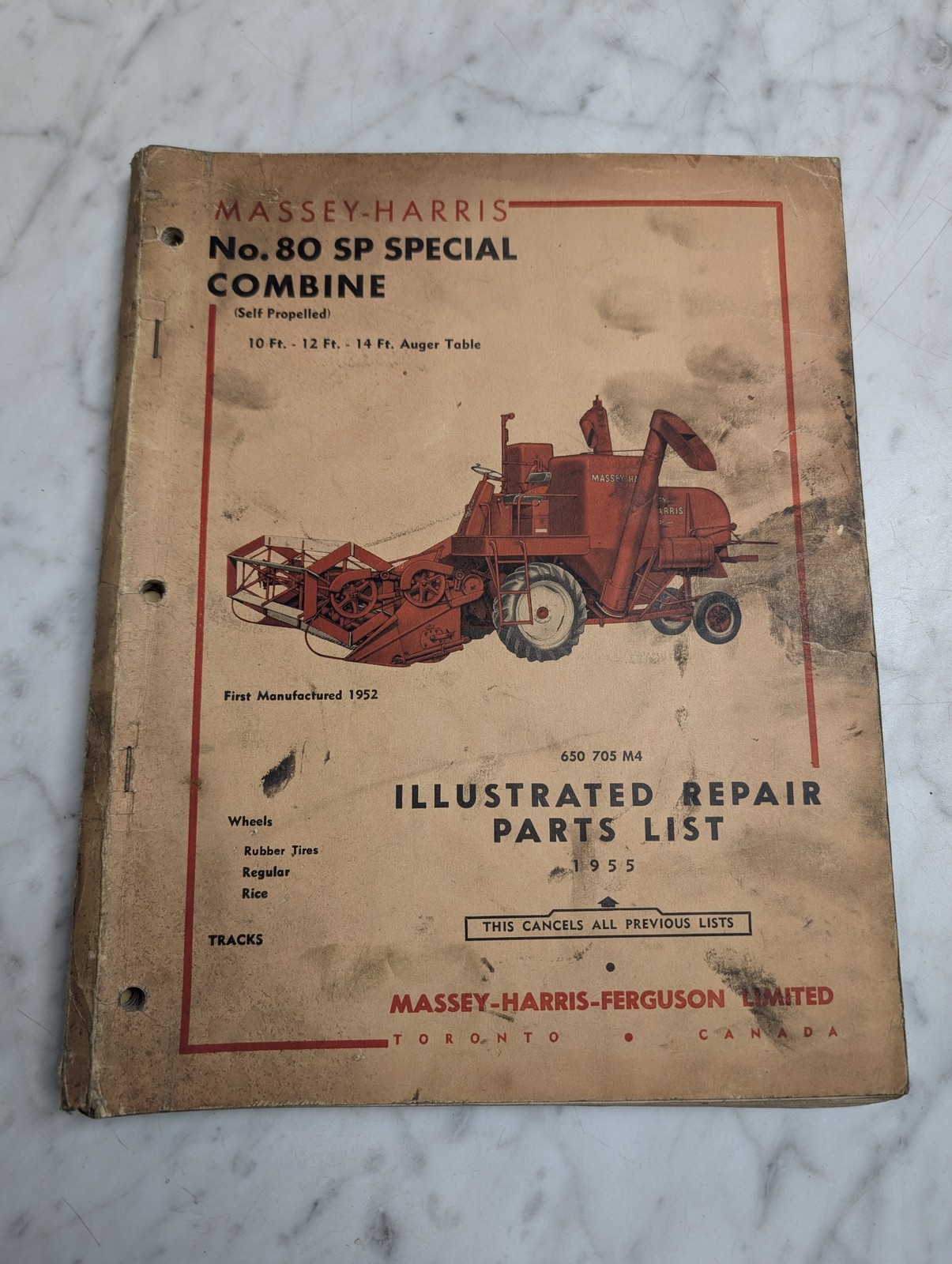 Massey-Harris # 80 Sp Special Combine 650 705 M4 Illustrated Parts List 1955