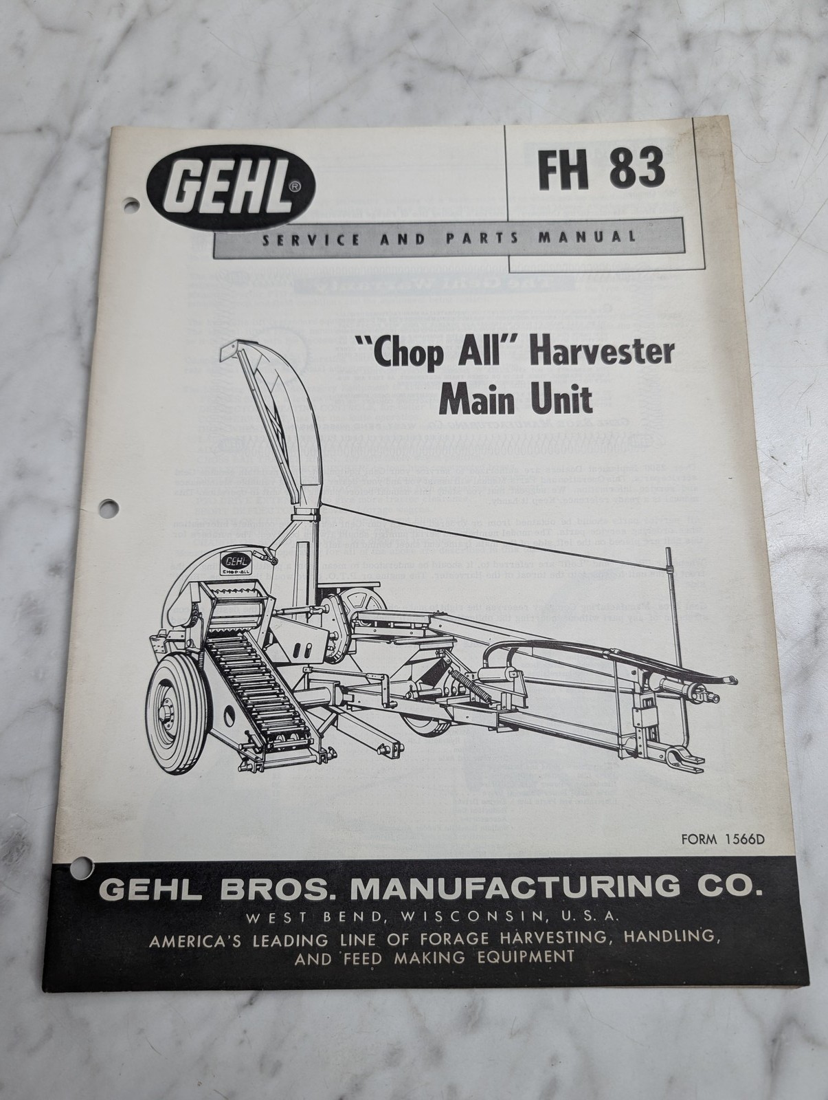 Gehl Fh 83 Service Parts Manual Chop All Harvester Main Unit Book List Catalog