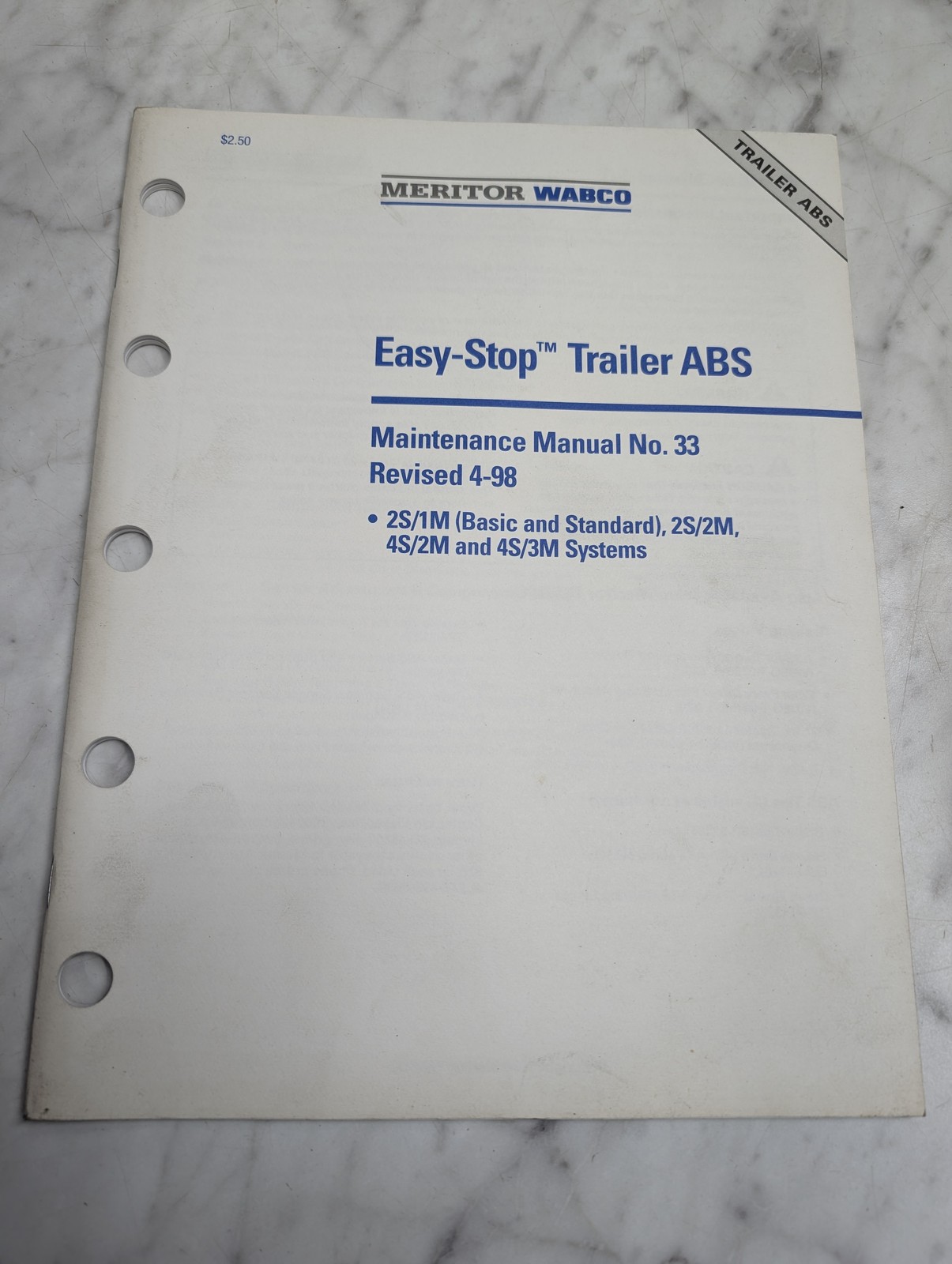 Meritor Wabco Easy-Stop Trailer Abs Maintenance Manual No 33 Revised 4-98 Book