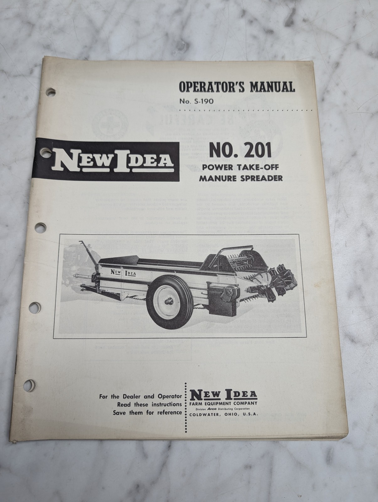 New Idea No 201 Manure Spreader Power Take-Off Operator'S Manual Owners Guide