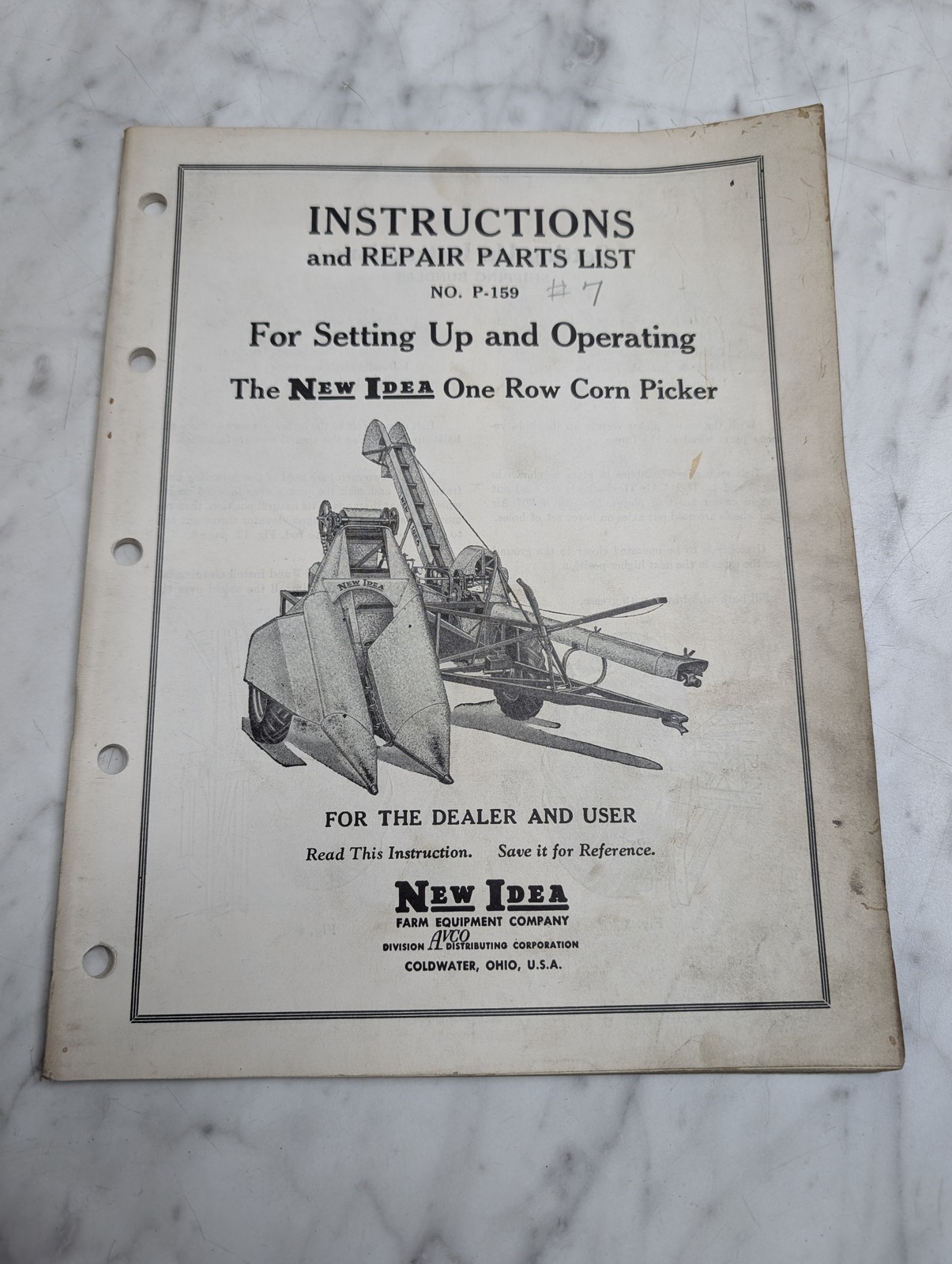 New Idea One Row Corn Picker No P-159 Instructions Repair Parts Manual List
