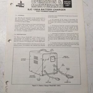 Big Joe Operation Maintenance Repair Parts List Book Manual Bjc 1265A Charger