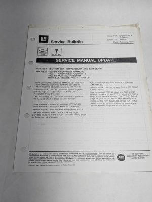 Gm Bulletin Manual Update 1993-94 Chevrolet Camaro Corvette Pontiac Firebird