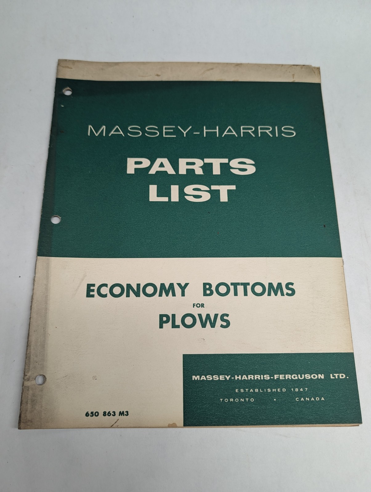 Massey-Harris Parts List Economy Bottoms Plows 650 863 M3 Manual Catalog Book