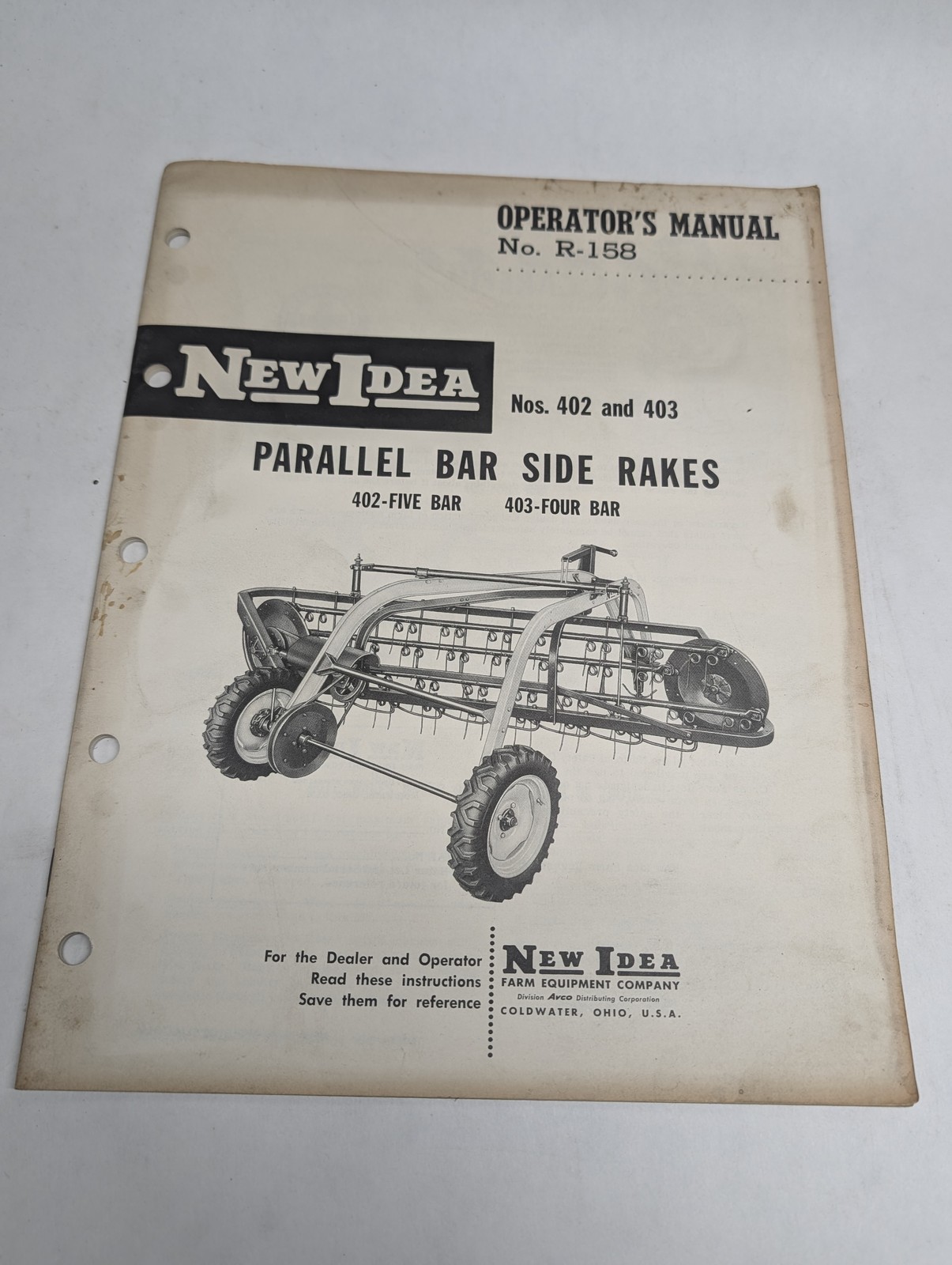 New Idea 402 403 R-158 Parallel Bar Side Rakes Operators Owners Manual