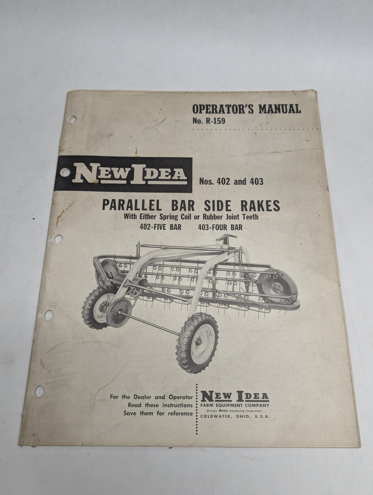 New Idea 402 403 R-159 Parallel Bar Side Rakes Operators Owners Manual Book