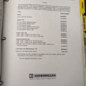 Caterpillar Cat Fork Lift Truck Service Manual T 40 50 Tc 60 D Sa 1985