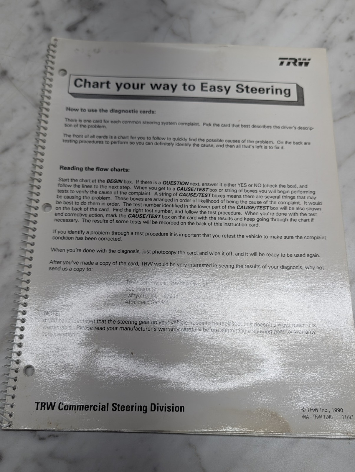 Trw Chart Your Way To Easy Steering Wa Trw 1240 Manual Guide Book Reference 1990