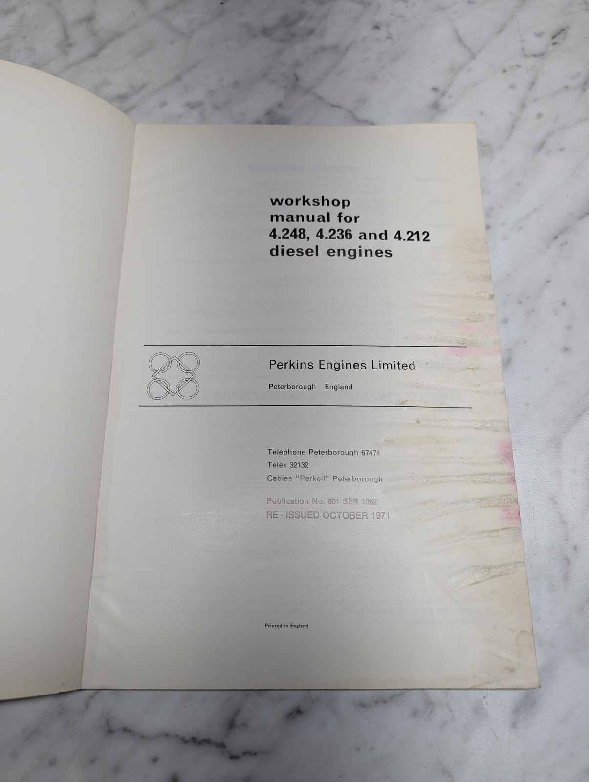 Perkins Engines 4.248 4.236 4.212 Diesel Workshop Service Manual 601 Ser 1062 1