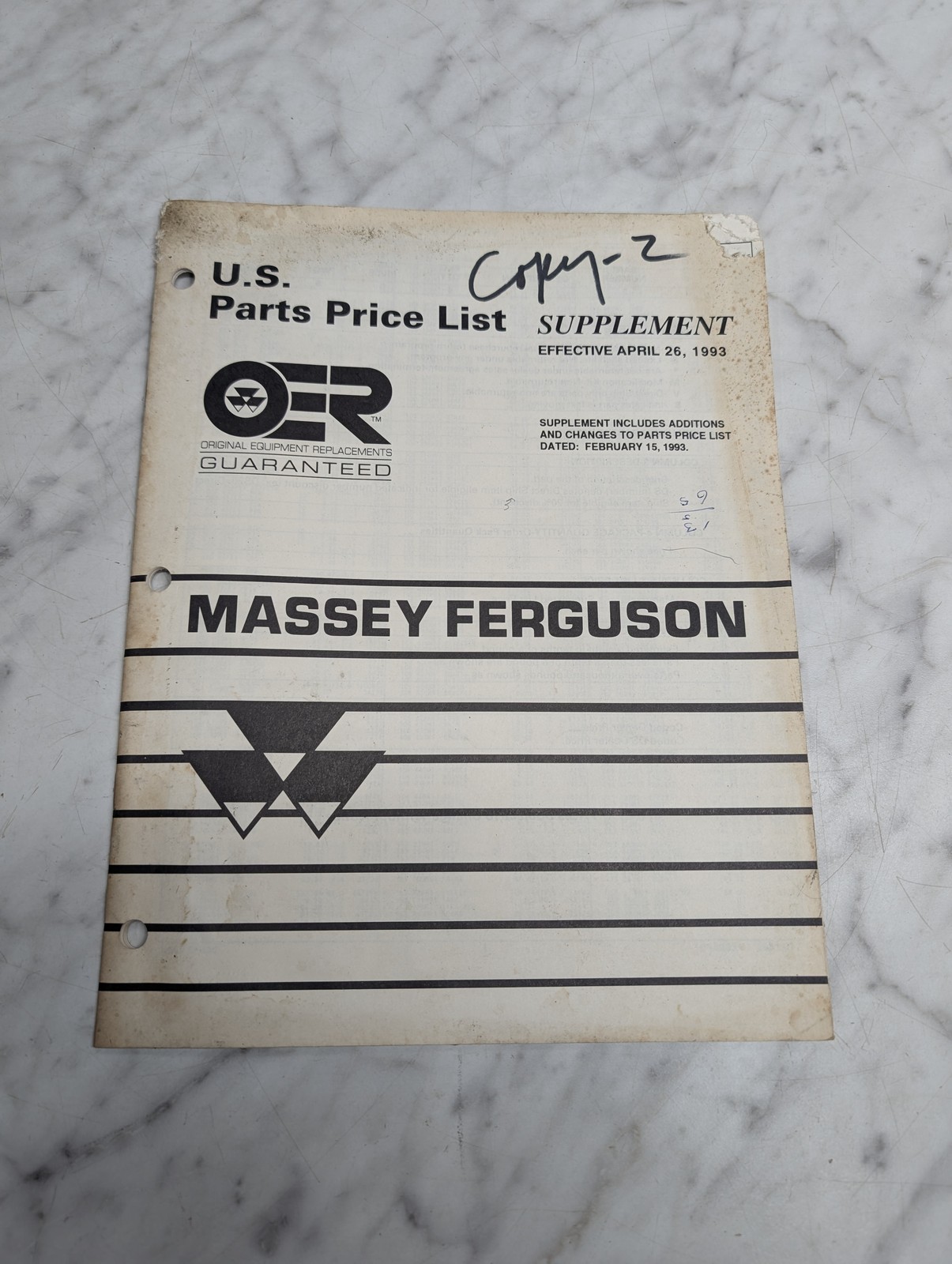 Massey Ferguson Parts Price List Supplement Manual Book Sales Catalog 1993