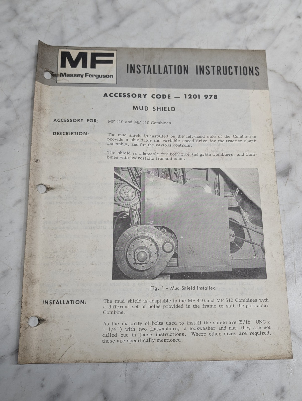 Massey Ferguson 410 Mf 510 1201 978 Installation Instructions Guide Sheets