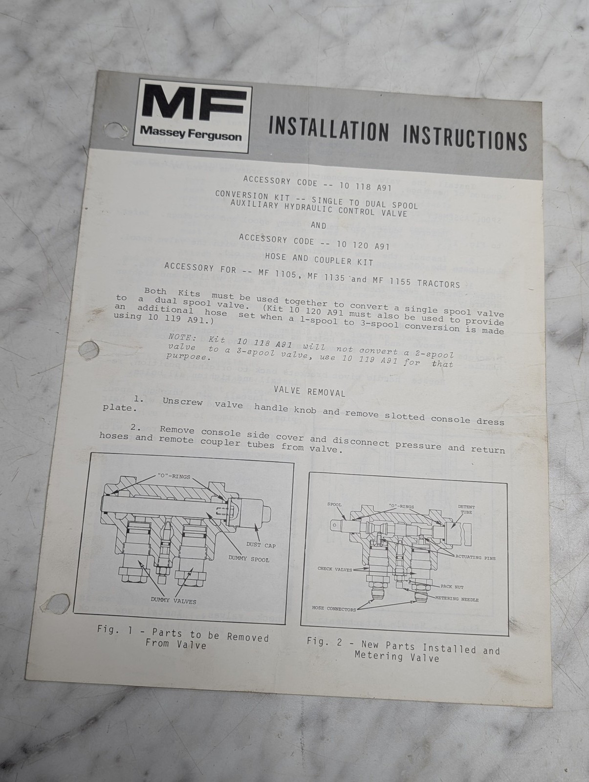 Massey Ferguson 1105 1135 1155 Installation Instructions 10 118 A91 10 120 A91