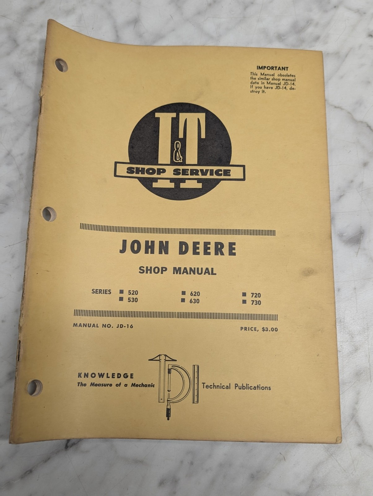 John Deere Jd-16 520 530 620 630 720 730 Shop Manual Service Repair I&T Jd-16 It