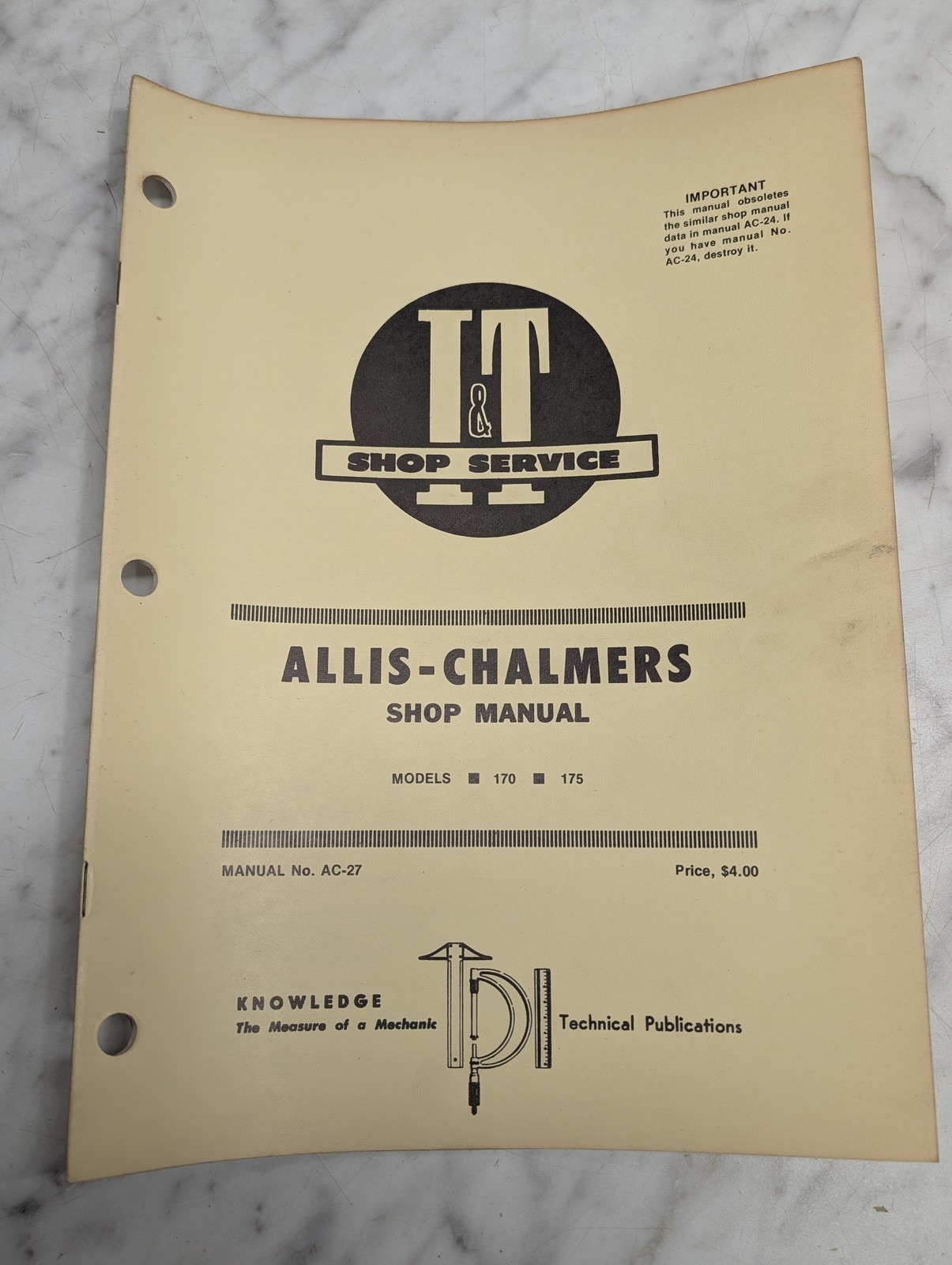 Allis-Chalmers Shop Manual Models 170 175 Service Repair Shop I&T Ac-27