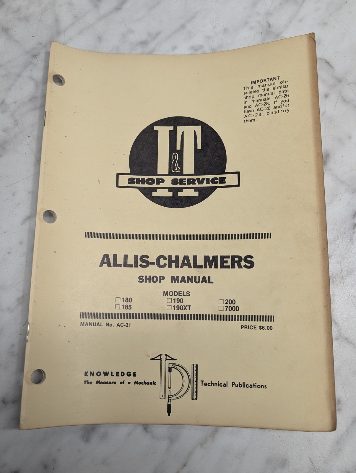 Allis-Chalmers Shop 180 185 190Xt 200 7000 Manual Service Repair I&T Ac-31