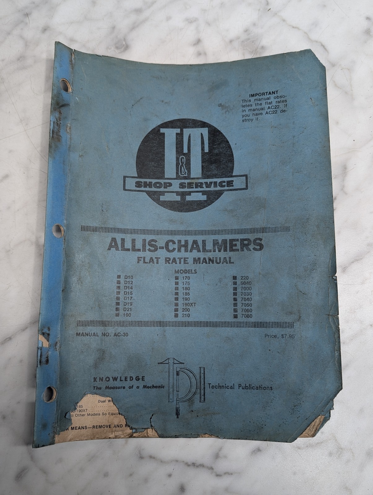 Allis-Chalmers Flat Rate D10 D12 D14 D15 D17 D19 D21 160 175 180 185 I&T Ac-30