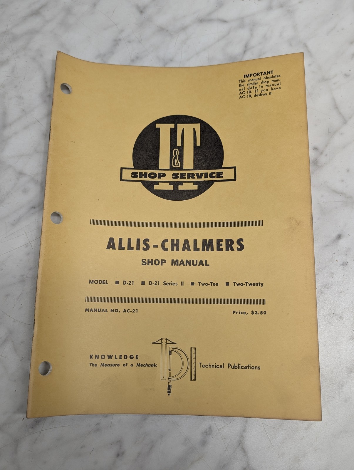 Allis-Chalmers D-21 Series Ii 210 220 Shop Manual Service Repair I&T Ac-21