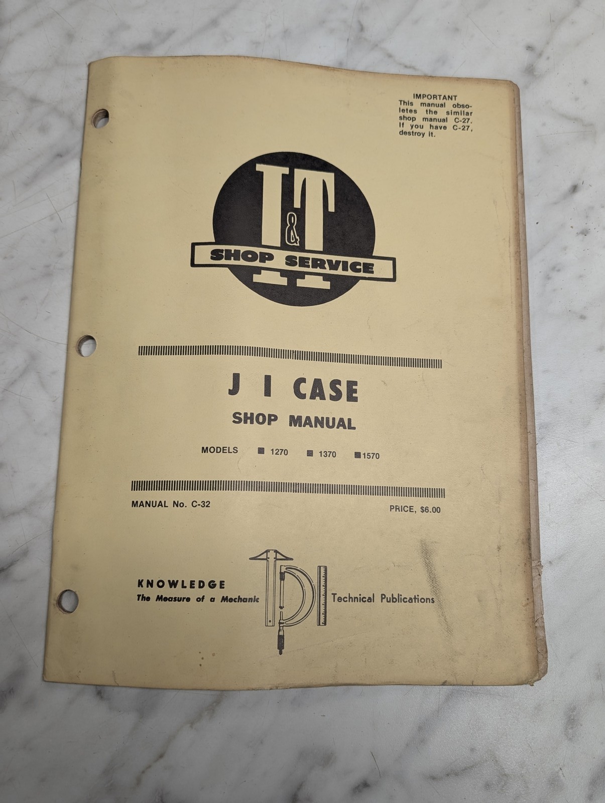 J I Case Models 1270 1370 1570 Shop Manual Service Repair It I&T C-32