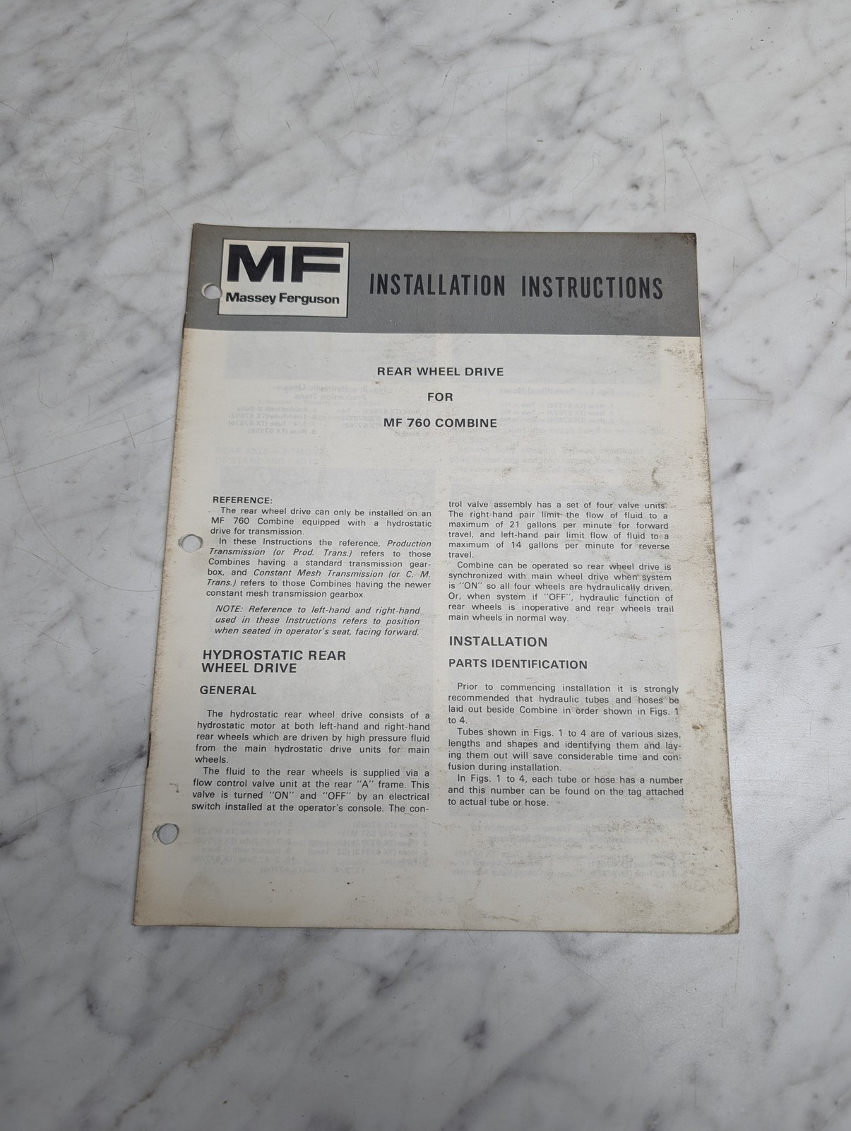 Massey Ferguson 760 Combine Installation Instructions Manual Guide Book