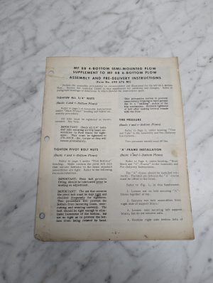 88 4-Bottom Semi-Mounted Plow Supplement To 6-Bottom Assembly Pre-Delivery