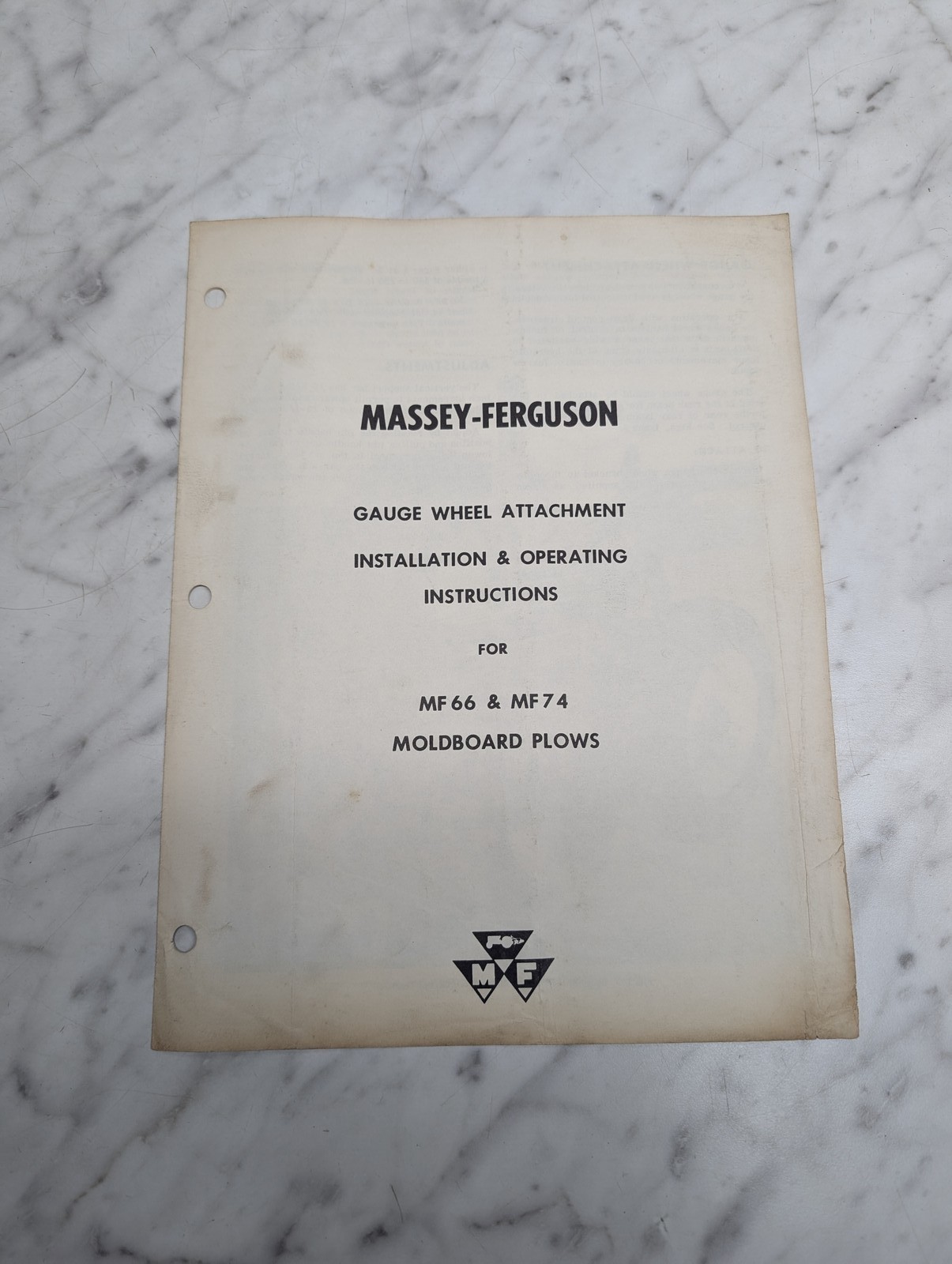 Massey-Ferguson 66 74 Gauge Wheel Attachment Operating Installation Instructions