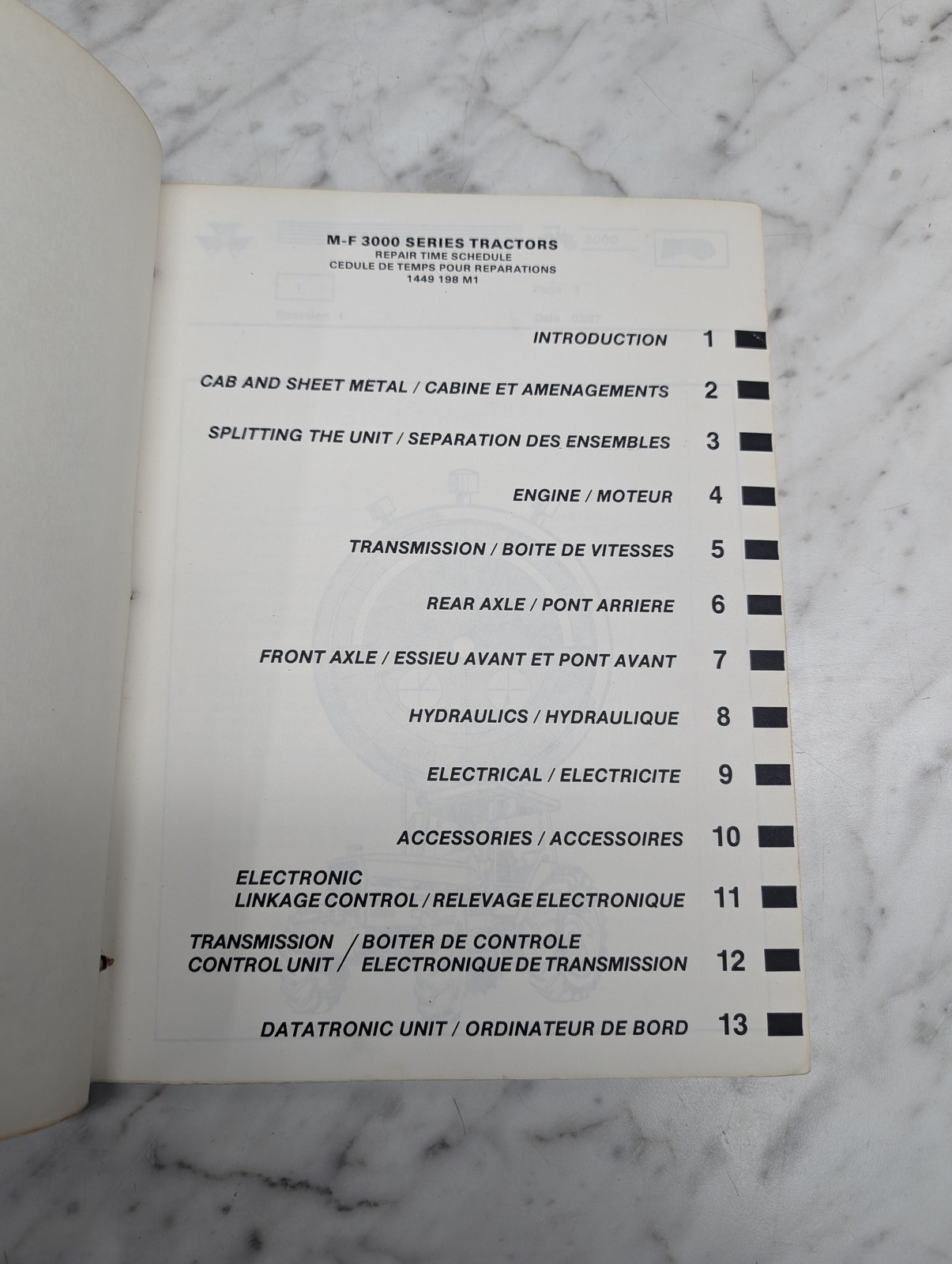 M-F 3000 Series Tractors 1449 198 M1 Repair Time Schedule Manual Service Shop