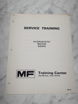 Service Training Hydrostatic Motor Sizing Manual Service Repair Shop 0816